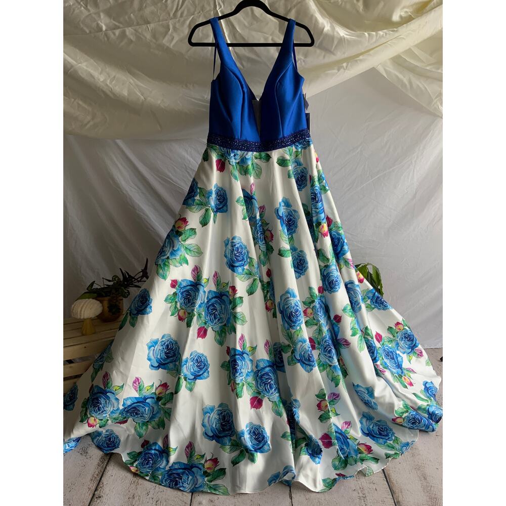 Navy floral ball gown WITH POCKETS!!!